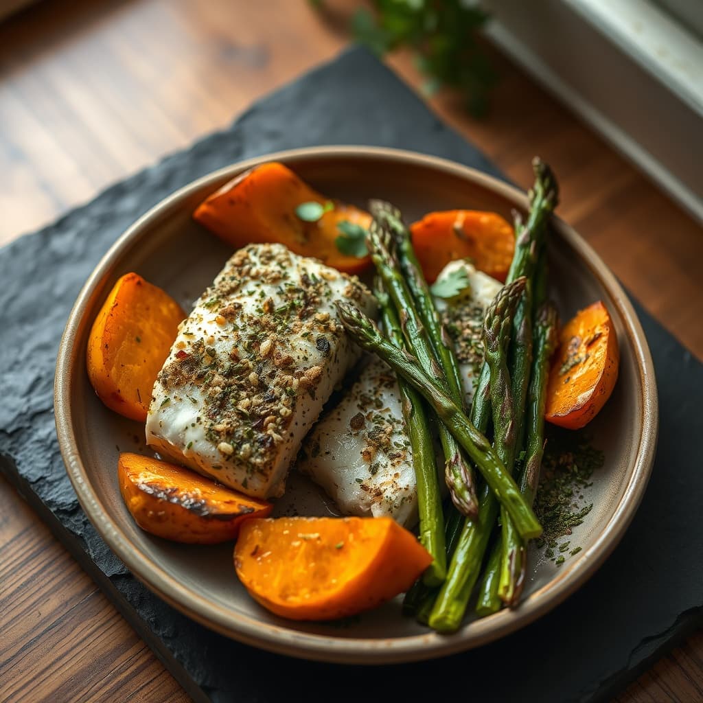 Herb-Baked White Fish with Sweet Potato